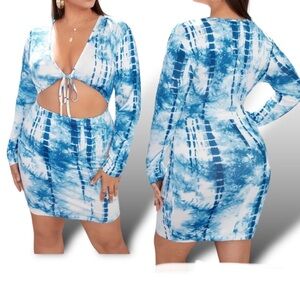 Tie Dye Dress by Shein Cut Out Front Long Sleeves  2XL
